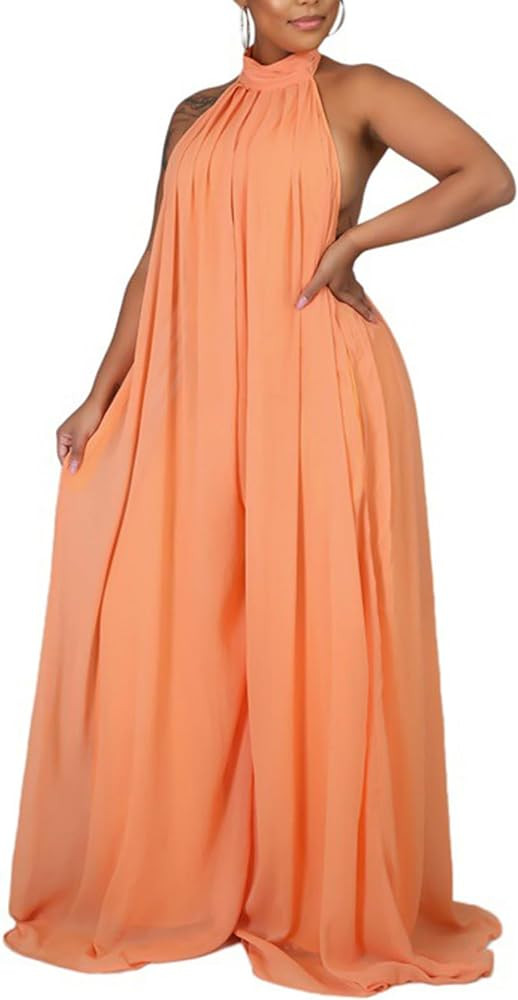 Ekaliy Women’s Sexy Summer Jumpsuit Halter Neck Sleeveless Chiffon Wide Leg Long Pant Jumpsuit ... | Amazon (US)
