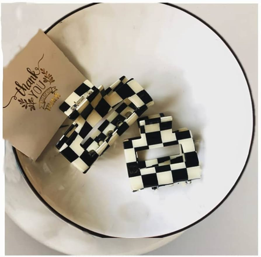 2Pcs Hair Claw Clips for Thick Hair Fashion Hair Clamps Styling Accessories Black/White Checkered... | Amazon (US)