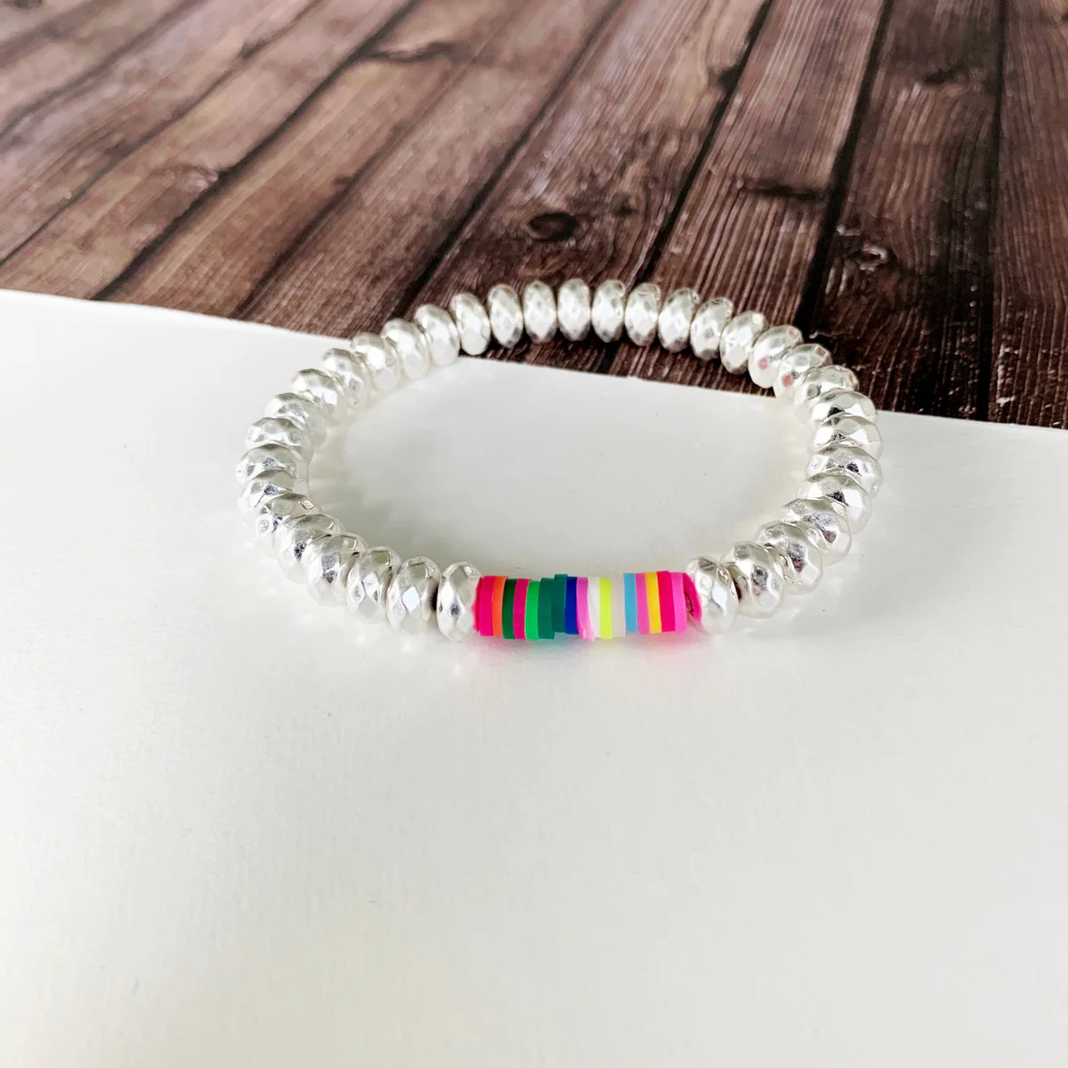 Boutique Bracelet Collection :: Kilty Silver Ball Bead Bracelet with Neon Disc Accents | Baubles & Bits