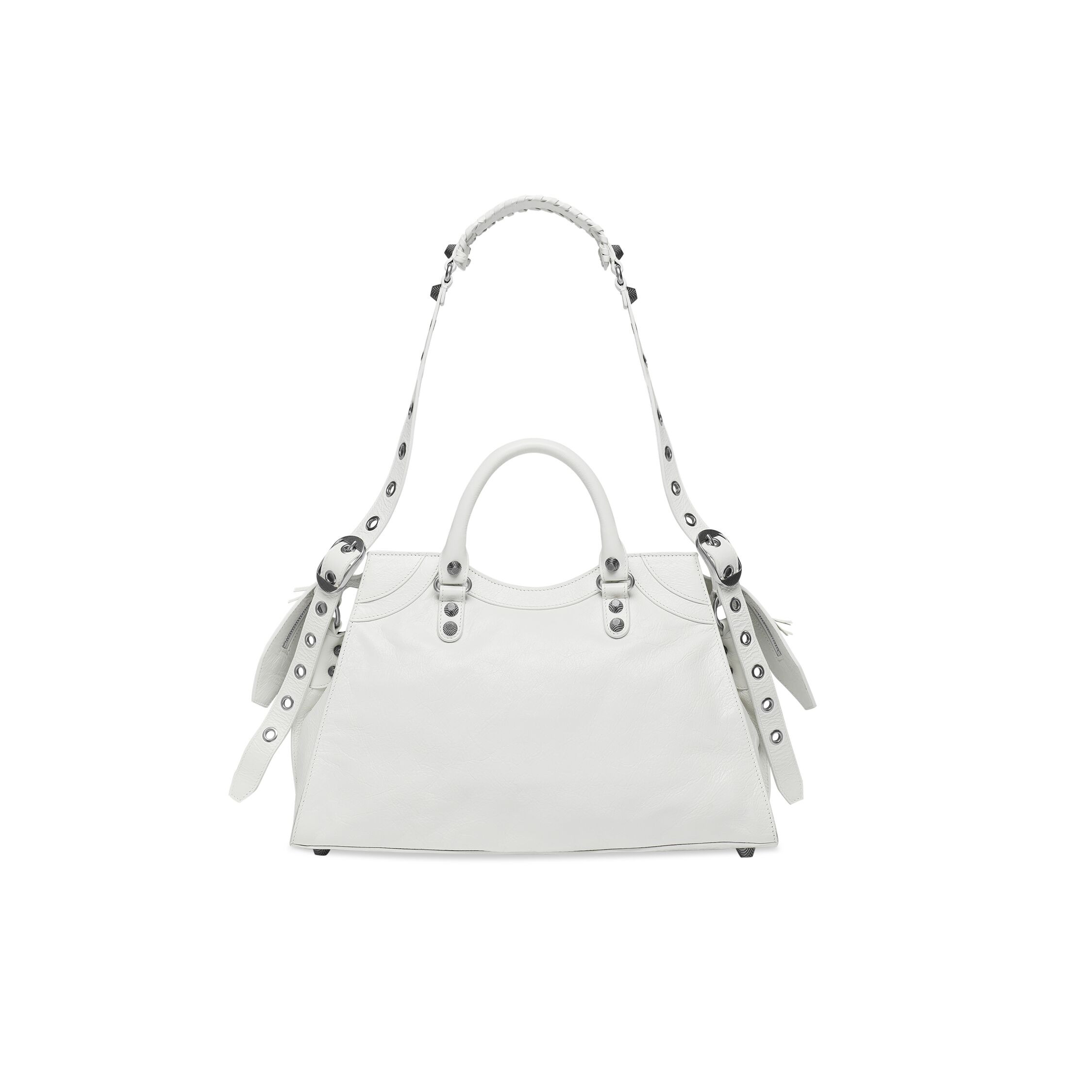 Neo Cagole City Handbag in white Arena Lambskin, aged-silver hardware | Balenciaga