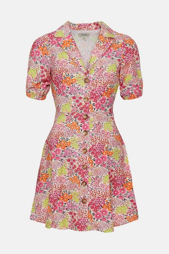 Ditsy Printed Linen Look Tea Dress | Oasis UK & IE 