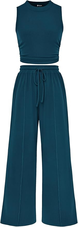 PRETTYGARDEN 2 Piece Travel Sets for Women Summer Casual | Matching Airport Outfit, Sleeveless Ri... | Amazon (US)