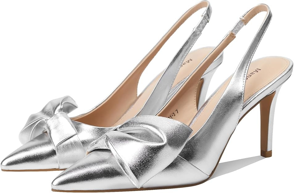 Women's Slingback Pumps Bow Pointed Toe Pumps with Elasticated Strap Pumps for Women 3.3" High He... | Amazon (US)