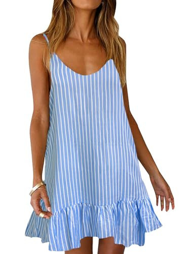 Qearal Womens Sundresses for Women 2025 Spring Summer Dress Spaghetti Strap Beach Dresses Striped Mini Dress | Amazon (US)