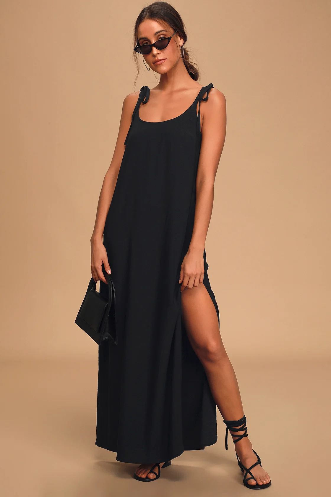 Salt Water Breeze Black Tie-Strap Maxi Dress | Lulus (US)