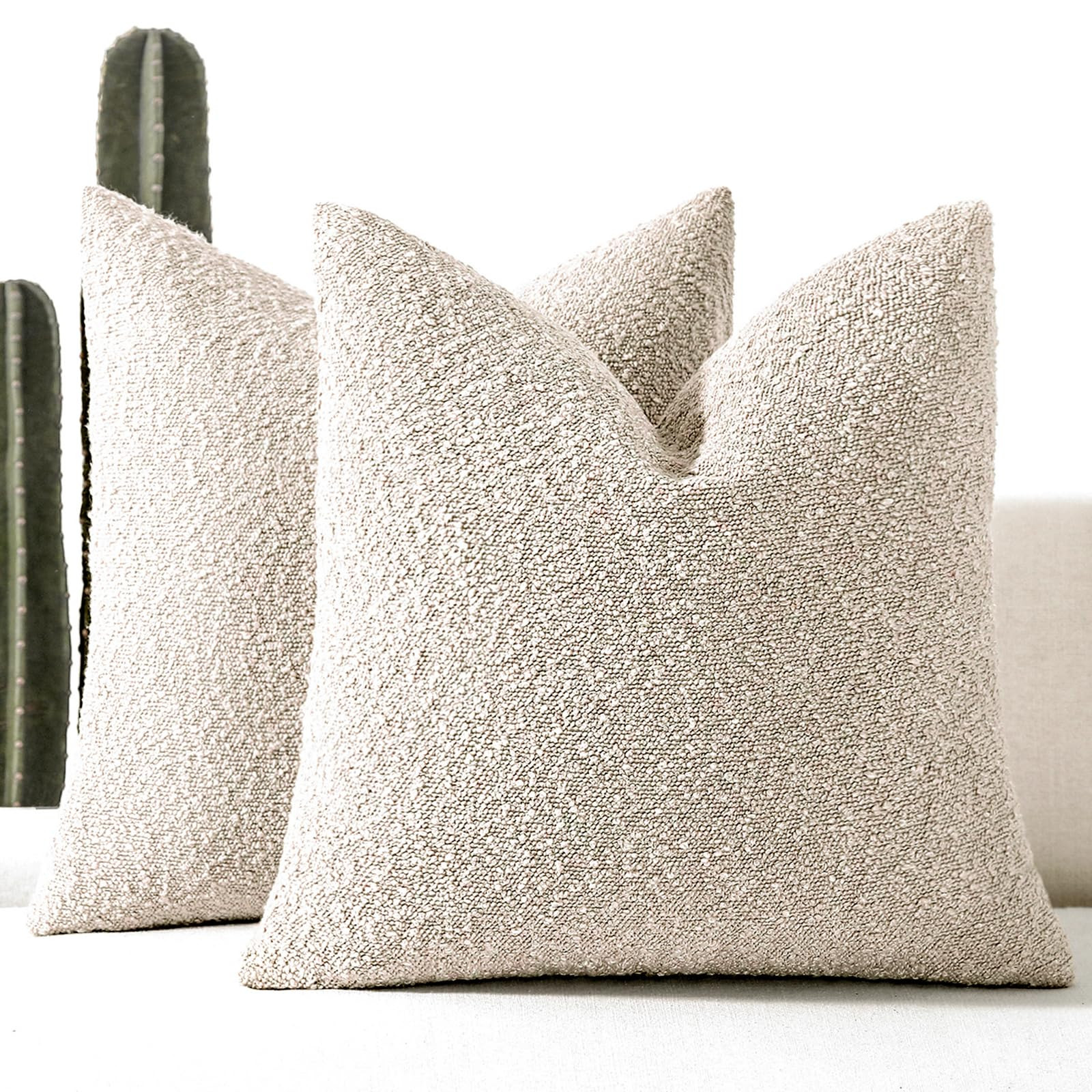 Boucle Pillow Covers Set of 2 (18x18 Inch, Beige) - Neutral Textured Throw Pillow Covers for Couc... | Amazon (US)