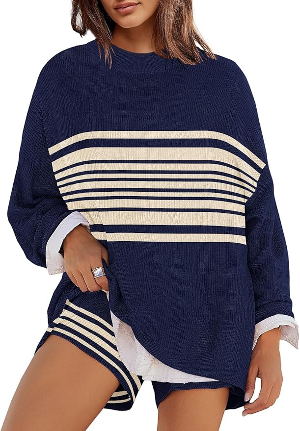Panadila Womens Striped Sweater Set Oversized Lounge Sets Matching Pajamas Long Sleeve Sweater To... | Amazon (US)