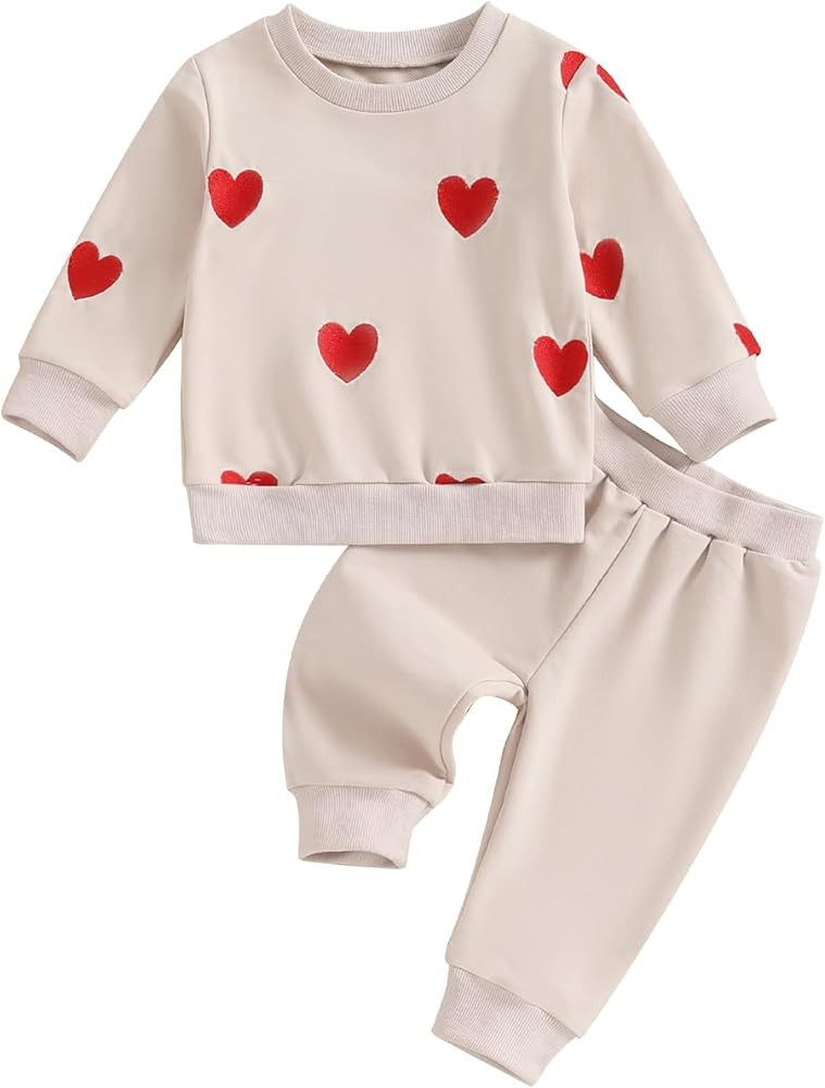 Molgkyo Toddler Baby Boy Valentines Day Outfit Long Sleeve Letter Print Sweatshirt Tops Pants Set... | Amazon (US)