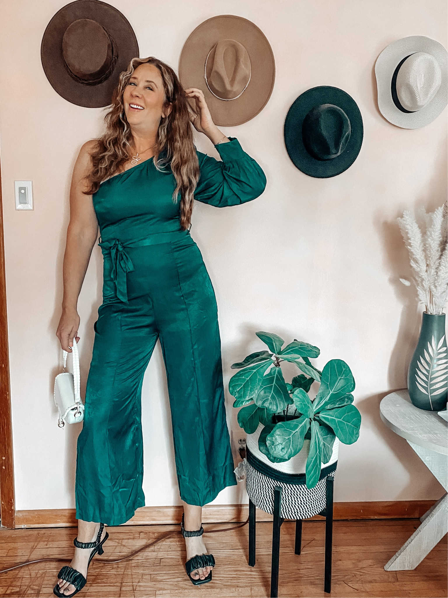 The most perfect green silk jumpsuit for spring! Also comes in other color options! One shoulder jumpsuit, wedding guest outfit 

#LTKFind #LTKunder50 #LTKwedding