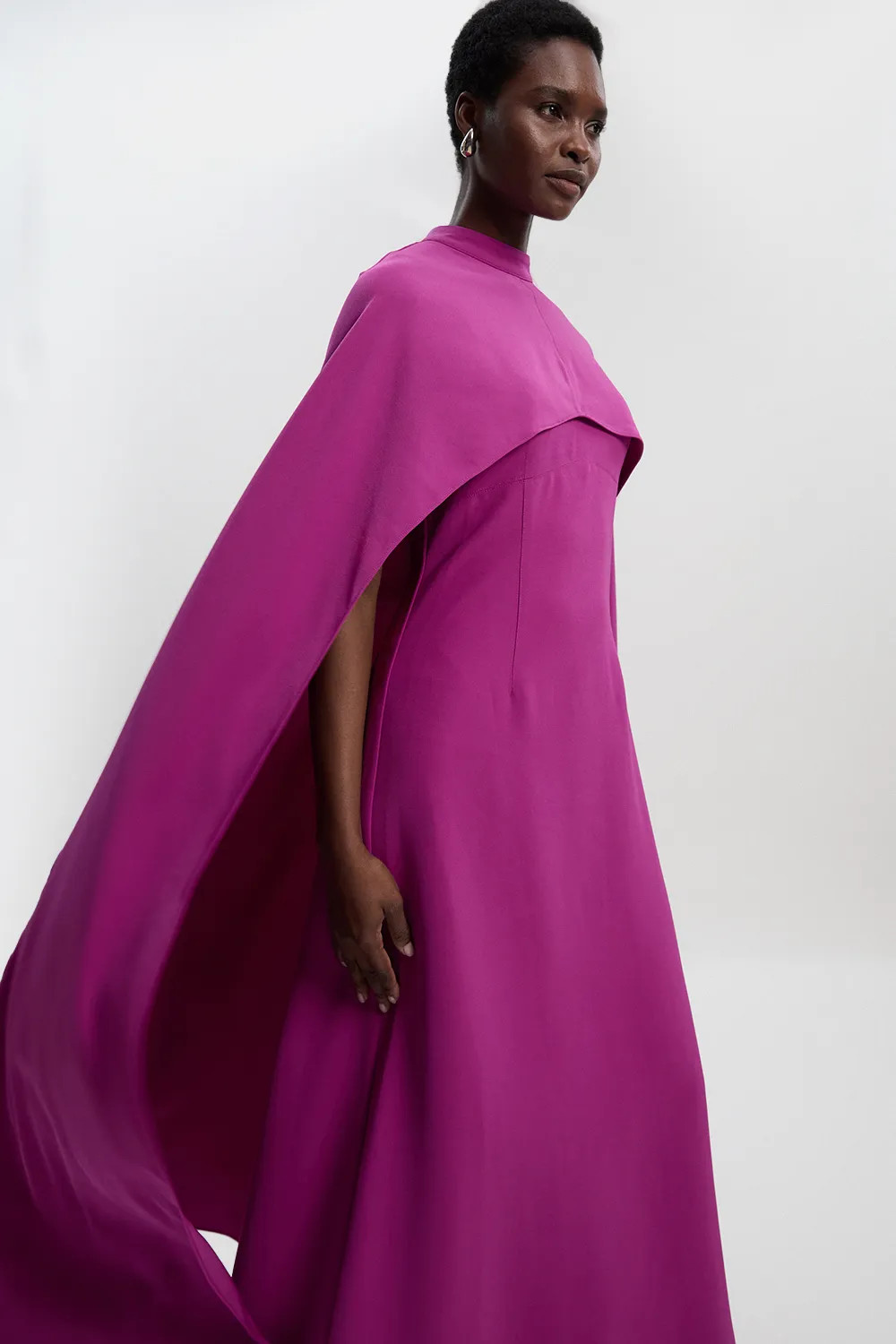 Magenta Tailored Cape Detail Maxi Dress | Karen Millen | Karen Millen UK + IE + DE + NL