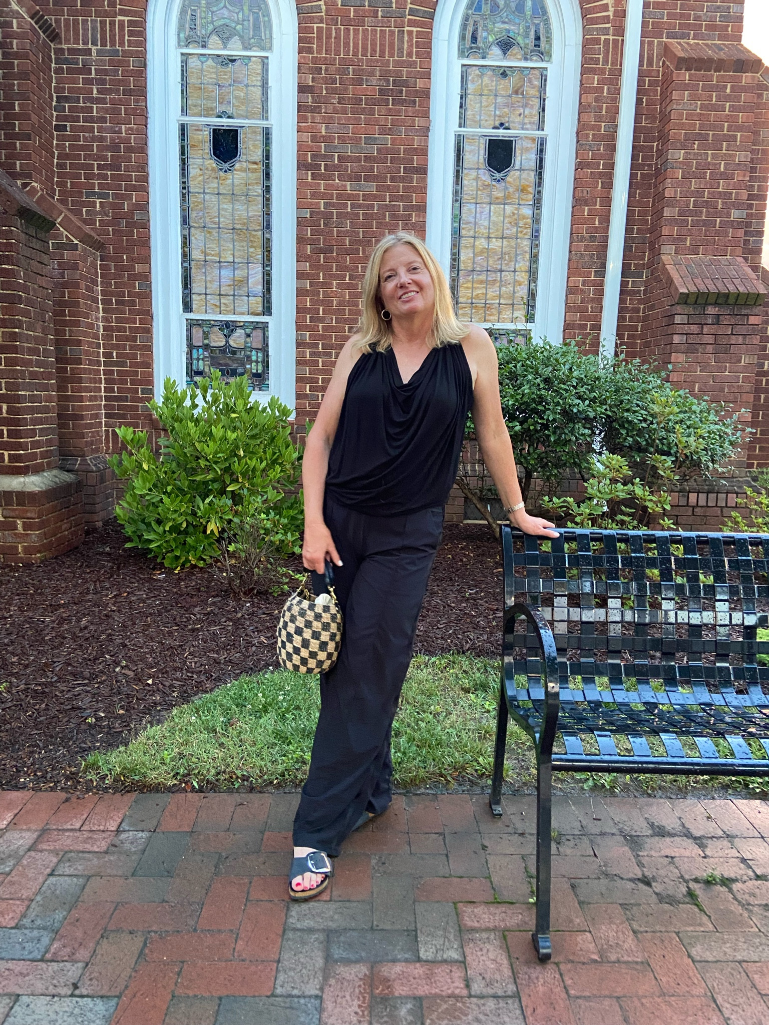 Whether you are traveling or dining out in town, this outfit does not disappoint! The pants are my favorite from last year, but a no longer available. A close second is  linked here. The bag!!! Use the cloth bag that comes with it for the insides so your stuff is safe. I can’t post a direct link, so visit clairev. I wore my trusty Birkenstocks with the big buckle and a black tank. Chic!

#LTKtravel #LTKSeasonal #LTKstyletip