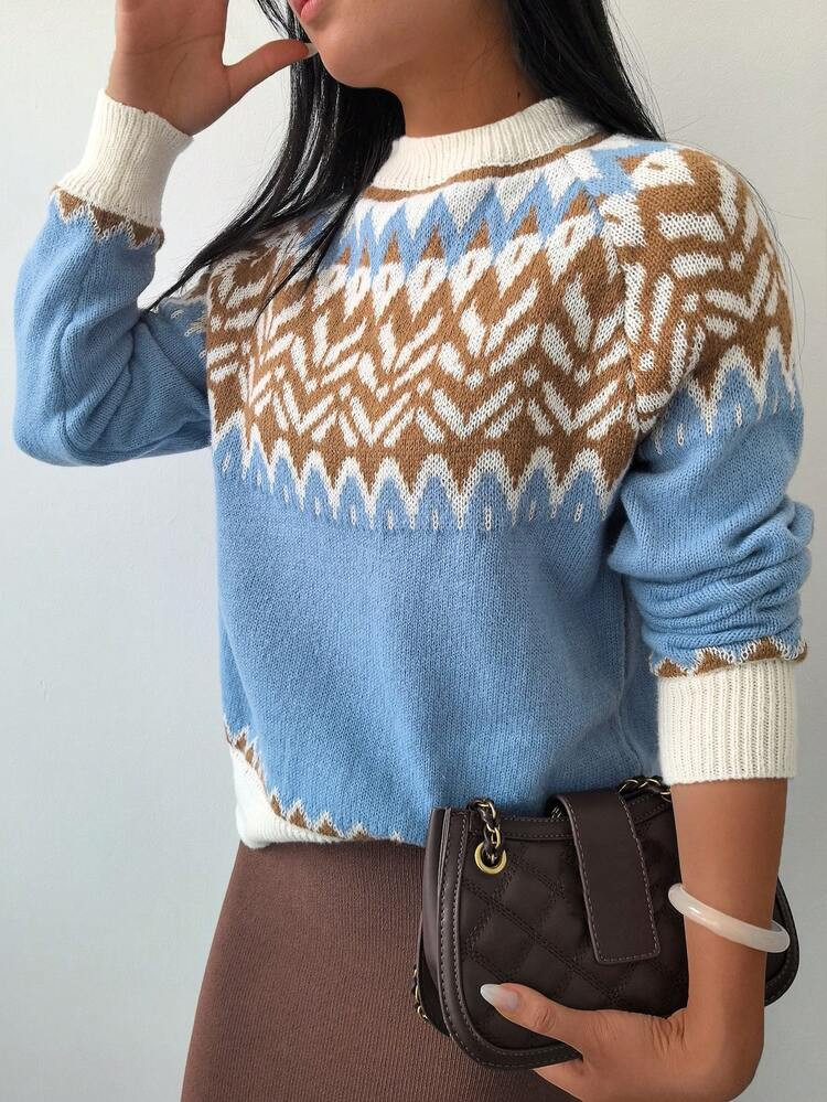 Women's Autumn And Winter Casual Fashion Thick Fair Isle Christmas Sweater Pullover,Long Sleeve T... | SHEIN