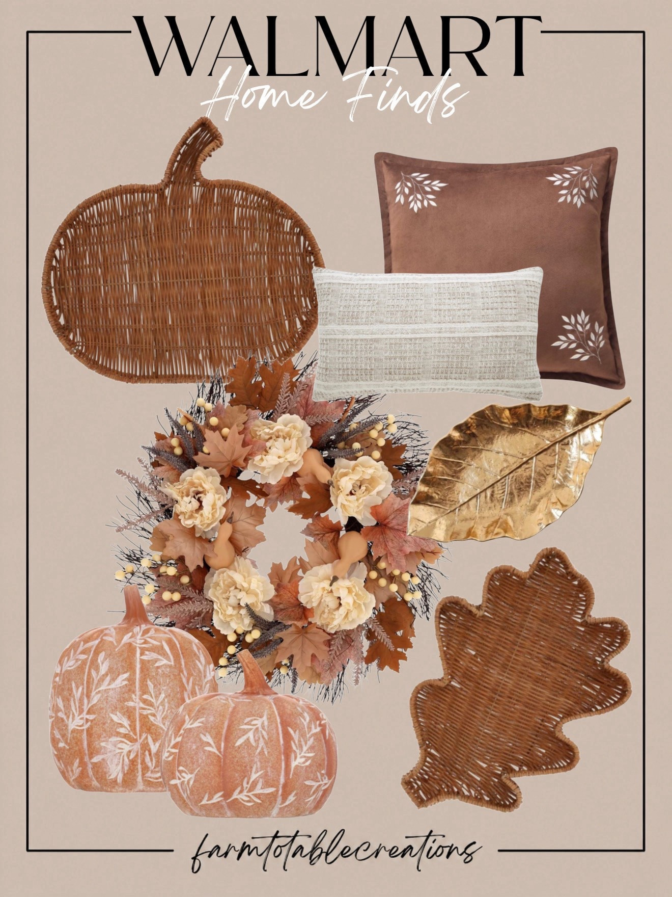 Walmart Fall Home Finds 🍂🤎

These Walmart finds are such an easy way to bring those warm, cozy fall touches into your home without completely redecorating! Woven pumpkin and leaf accents add beautiful natural texture, while the rust-toned pillows, floral wreath, decorative pumpkins, and antique-gold leaf bring in just the right amount of seasonal color.

I love pieces like these because they can transition from early fall straight through Thanksgiving—perfect for styling an entryway, console table, living room, or front door.

Follow @farmtotablecreations on Instagram for more cozy home finds and trending decor.

#LTKHome #WalmartFinds #WalmartHome #WalmartStyle #FallDecor #FallHome #CozyFallDecor #AutumnDecor #ThanksgivingDecor #NeutralFallDecor #AffordableHomeDecor #SeasonalDecor #CozyHome #HomeDecorFinds #LTKFinds

#LTKHome #LTKSeasonal