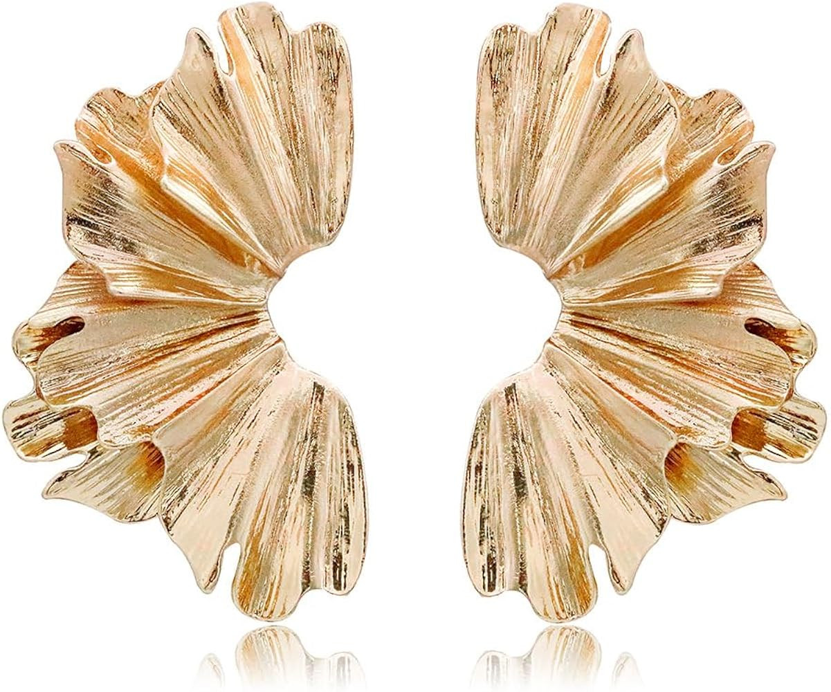 Statement Gold Flower Earrings Sculptural Exaggerated Flower Floral Earrings Large Metal Flower D... | Amazon (US)