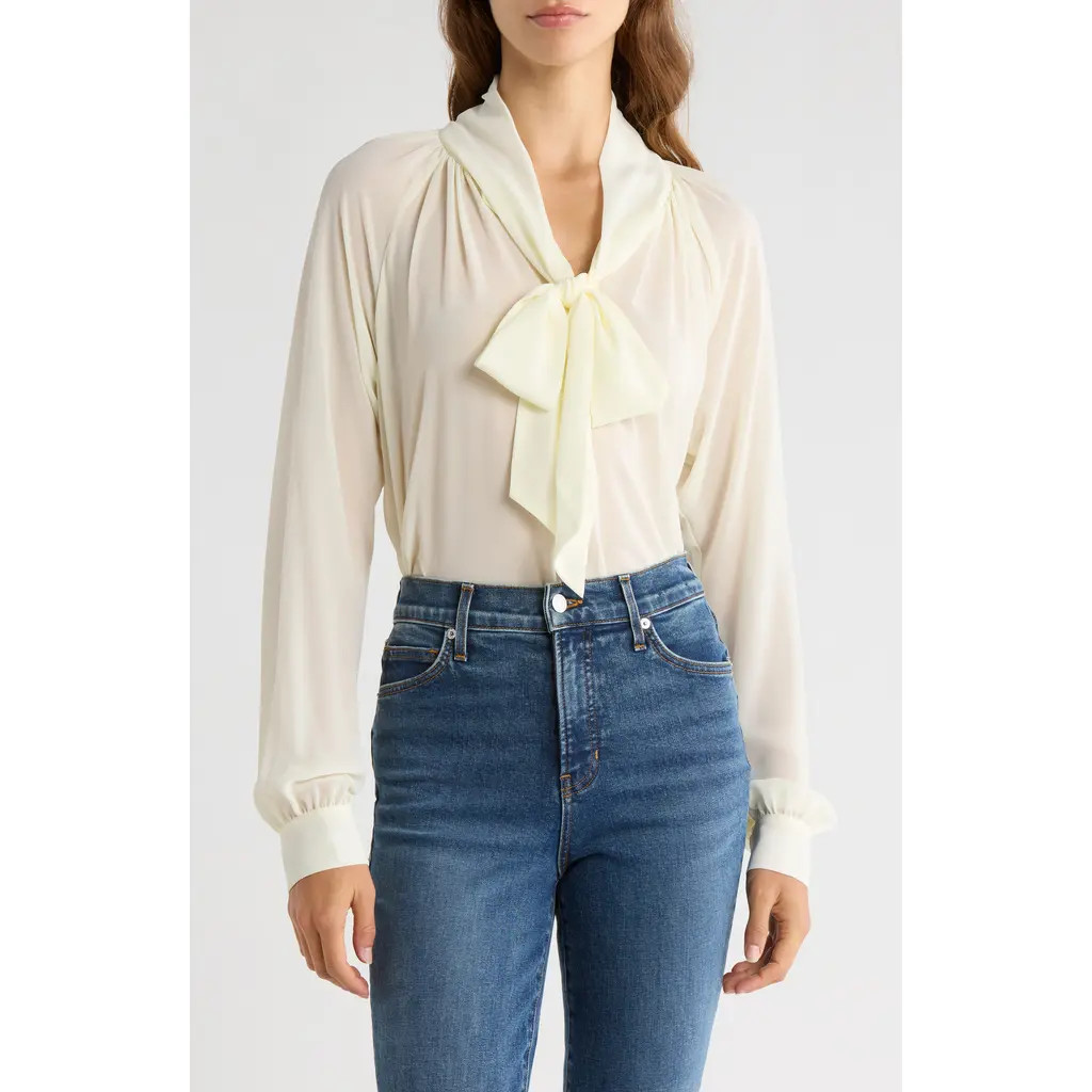WAYF x Sara Walker Bow Georgette Blouse in Cream at Nordstrom Rack, Size Medium | Nordstrom Rack