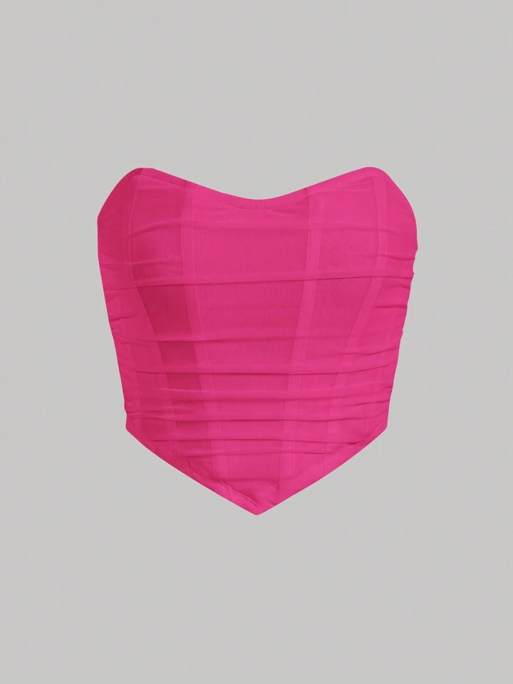 SHEIN MOD Ruched Bandana Hem Mesh Tube Top | SHEIN