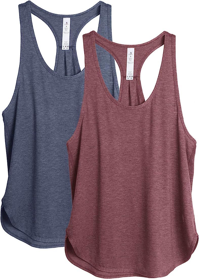 icyzone Women's Racerback Workout Athletic Running Tank Tops Loose Fit (Pack of 2) | Amazon (US)