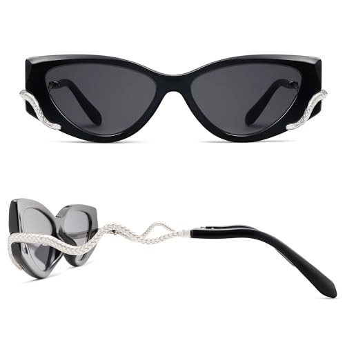 Appassal Retro Y2K Snake Sunglasses for Women Chic Cat Eye 90s Sunnies Narrow Trendy Sun Glasses AP3667 Black/Grey/Silver Snake | Amazon (US)