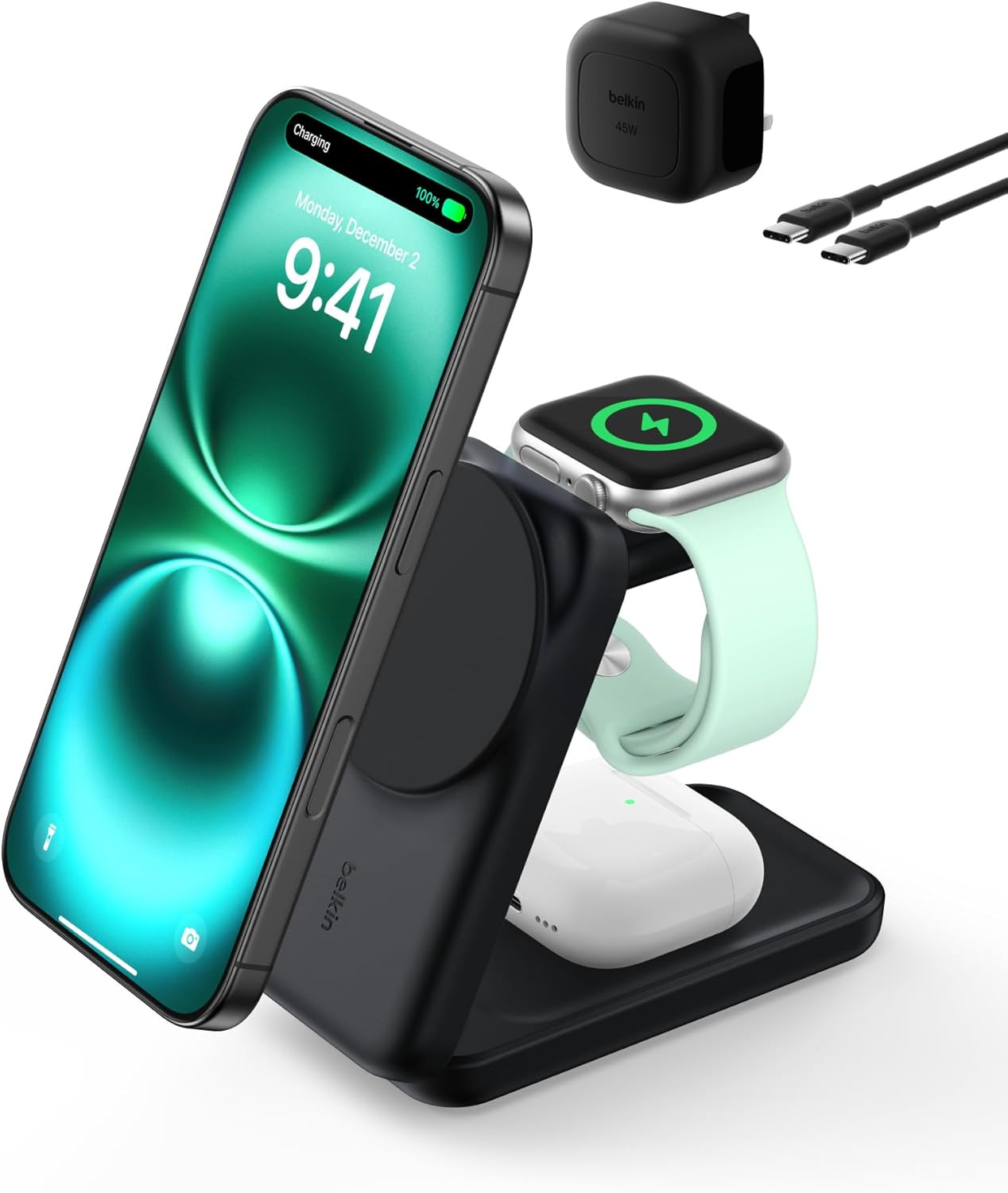 Belkin UltraCharge Magnetic Wireless Charger 25W, 3-in-1 Qi2.2 Certified MagSafe Compatible Fast ... | Amazon (UK)