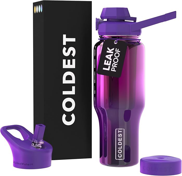 Coldest Sports Water Bottle - 3 in 1 Lids (Chug, Straw, Handle) - Insulated Stainless Steel Tumbl... | Amazon (US)