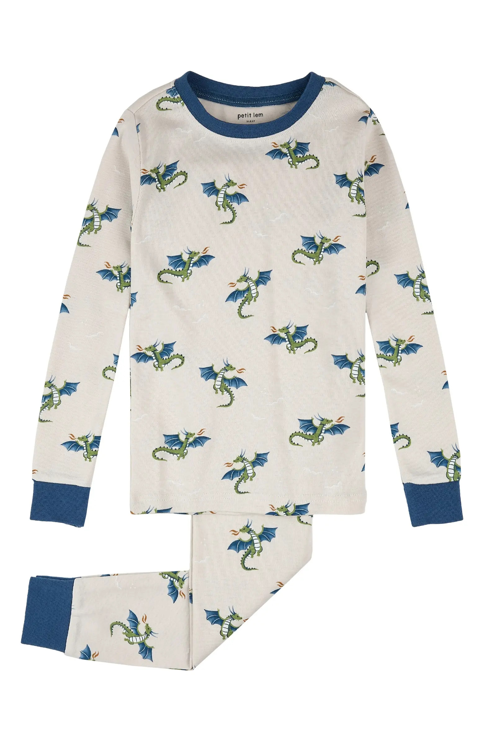 Petit Lem Kids' Dragon Print Fitted Two-Piece Organic Cotton Rib Pajamas | Nordstrom | Nordstrom