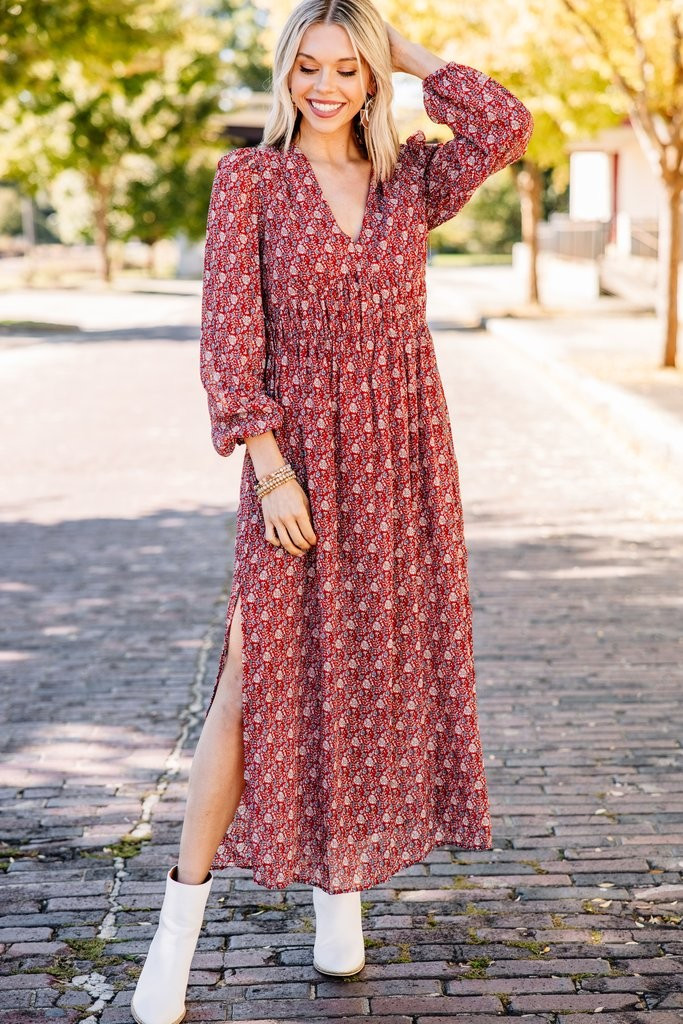 Get It Right Red Ditsy Floral Midi Dress | The Mint Julep Boutique