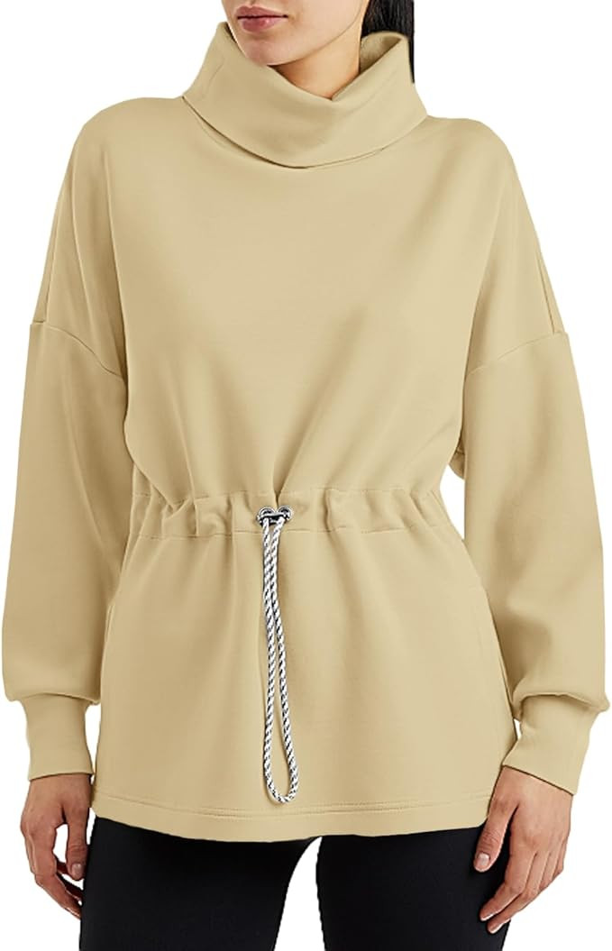 Doshoop Women's Turtleneck Sweatshirts Long Sleeve Pullover Tops Side Slit Tunic Shirts with Draw... | Amazon (US)