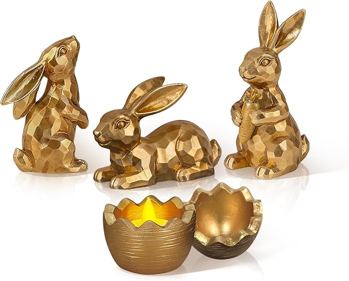 Easter Bunny Gold Bunny Figurines, 4PCS Spring Decors Easters Centerpieces for Tables Sculptures ... | Amazon (US)