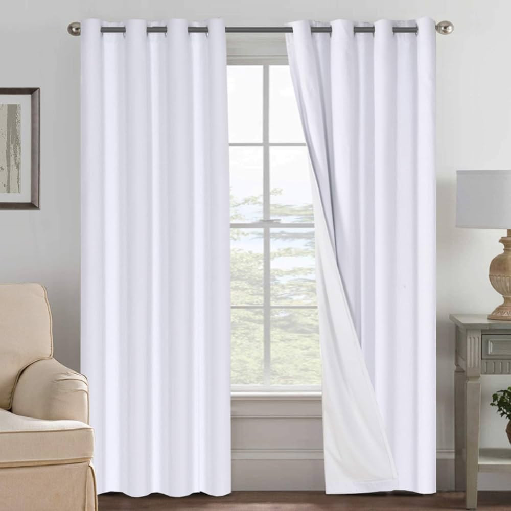 H.VERSAILTEX White Blackout Curtains, Thermal Curtains 96 inches Long 100% Blackout Textured Line... | Amazon (US)