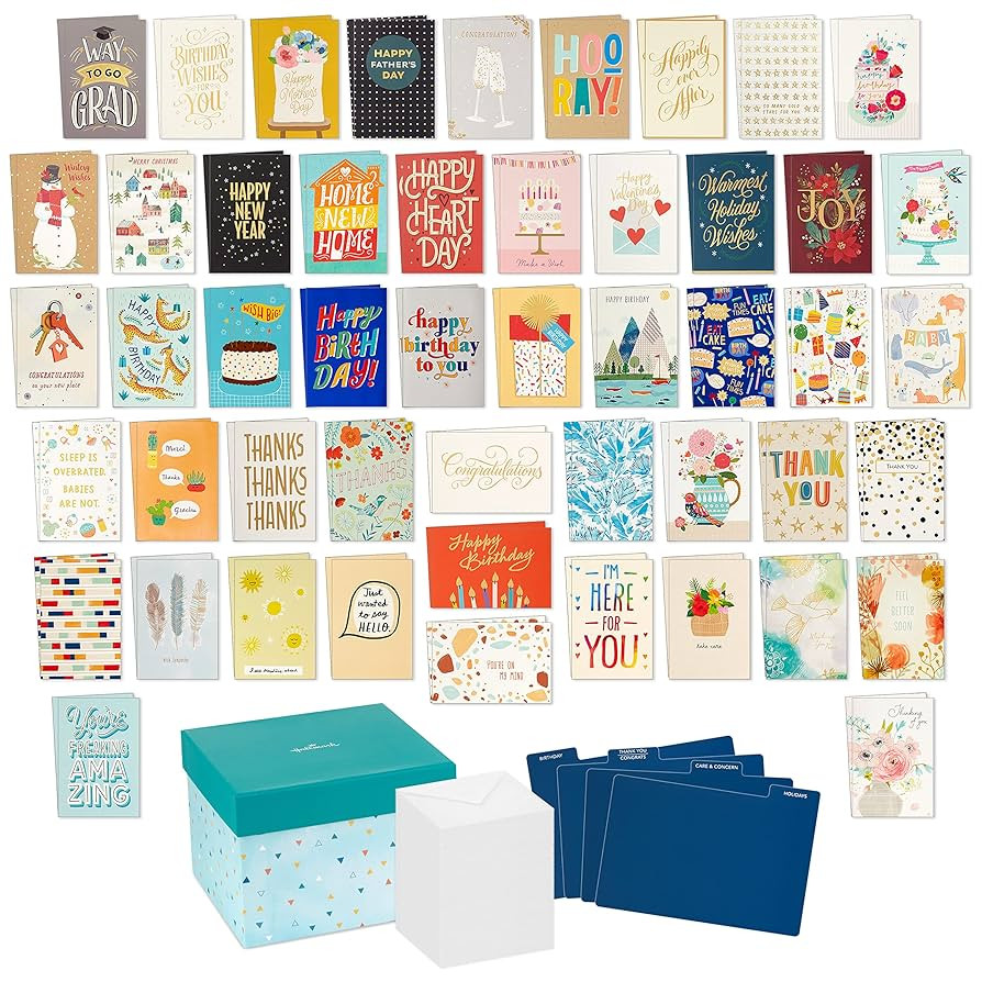 Hallmark All Occasion Boxed Set of Assorted Blank Greeting Cards with Card Organizer (Pack of 100... | Amazon (US)