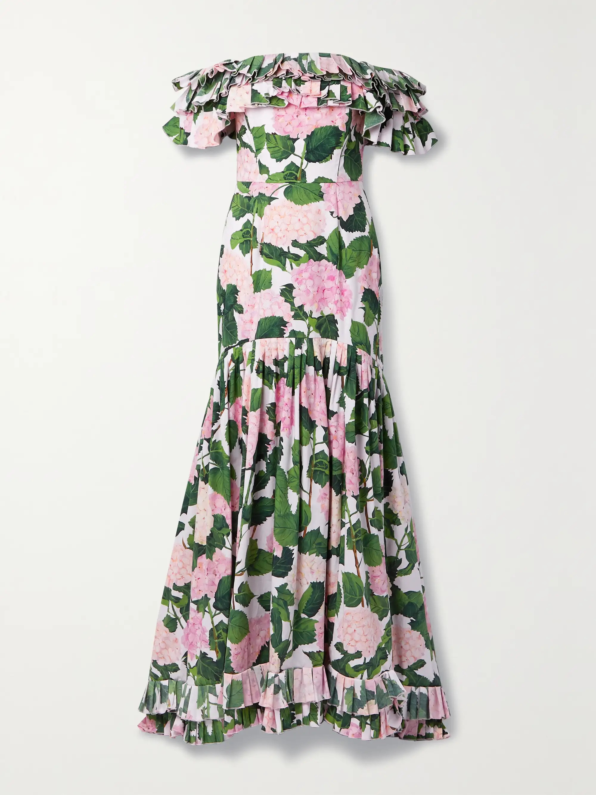 OSCAR DE LA RENTA Off-the-shoulder ruffled floral-print cotton-blend poplin gown | NET-A-PORTER | NET-A-PORTER (US)