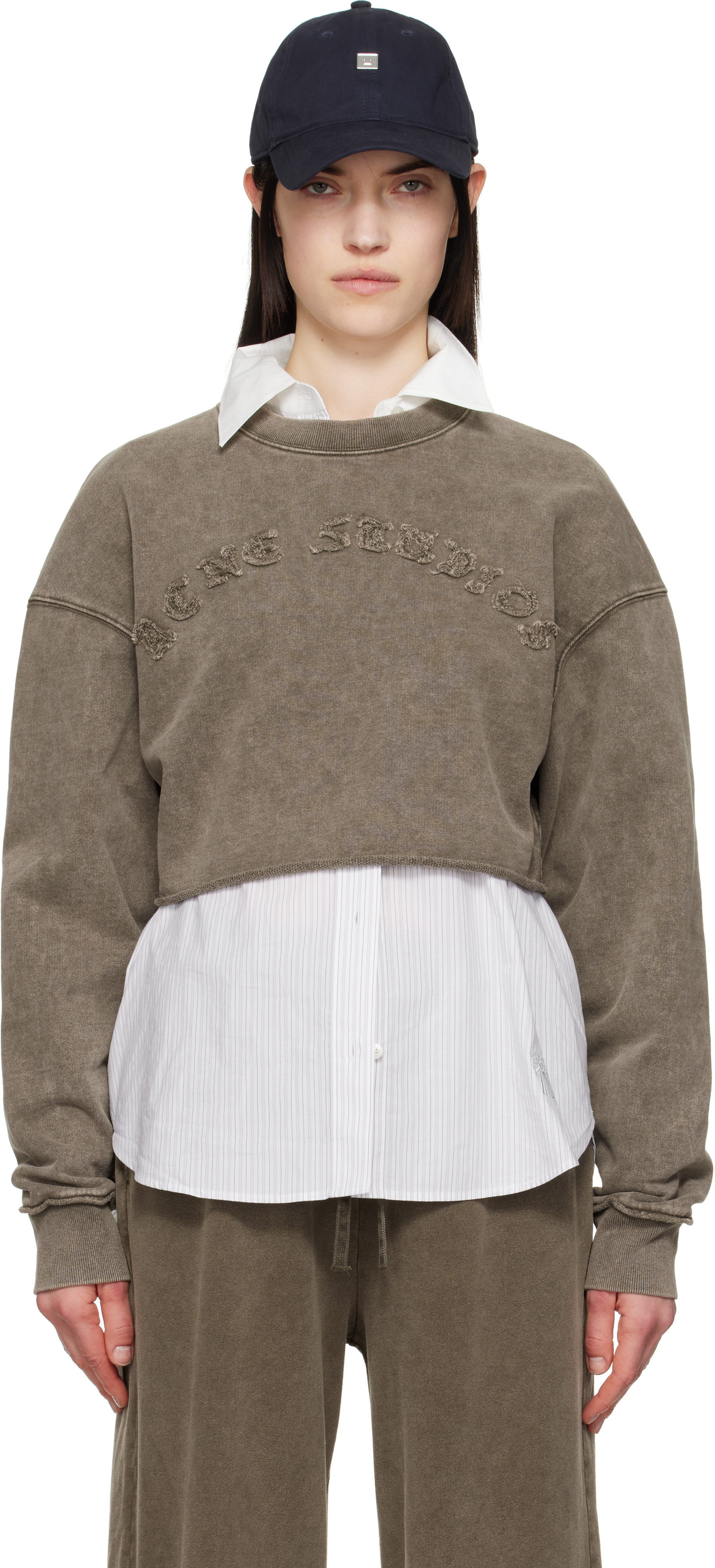 Acne Studios Brown Cropped Logo Sweatshirt | SSENSE