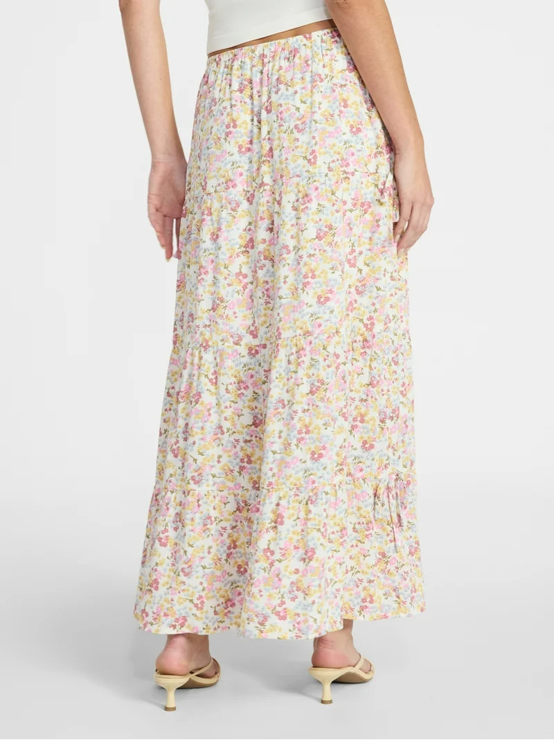 No Boundaries Side Tie Tiered Maxi Skirt, Women's XXS-XXL | Walmart (US)