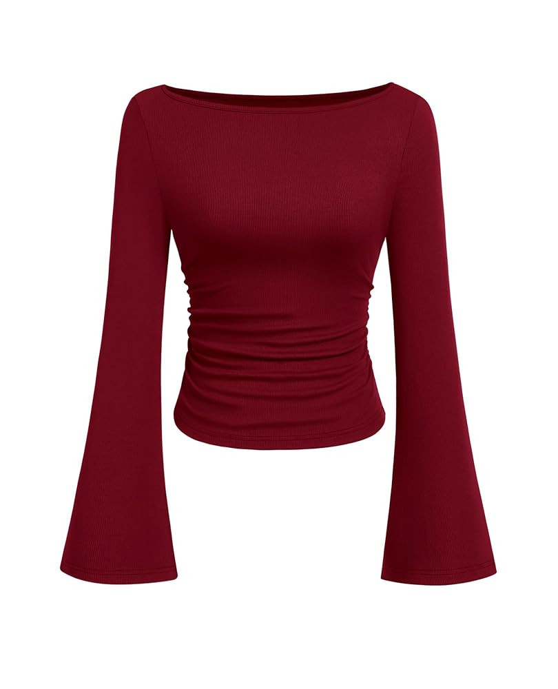 PRETTYGARDEN Women's Long Sleeve Shirts 2025 Fall Crop Going Out Tops Casual Boat Neck Bell Sleev... | Amazon (US)
