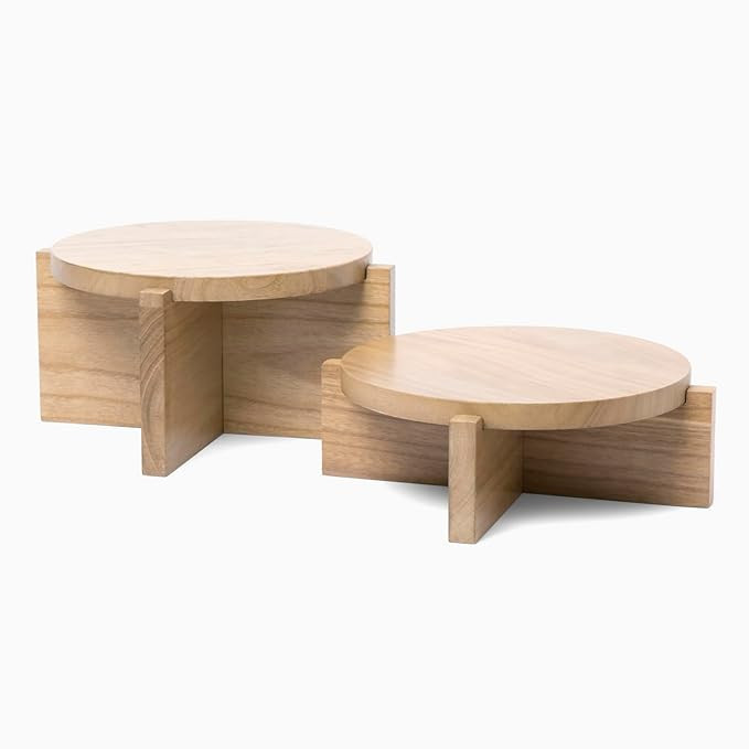 Natural Wood Riser Set of Two - Large 10” Round Tiered Trays for Plant Stands, Cake Stands, Dri... | Amazon (US)