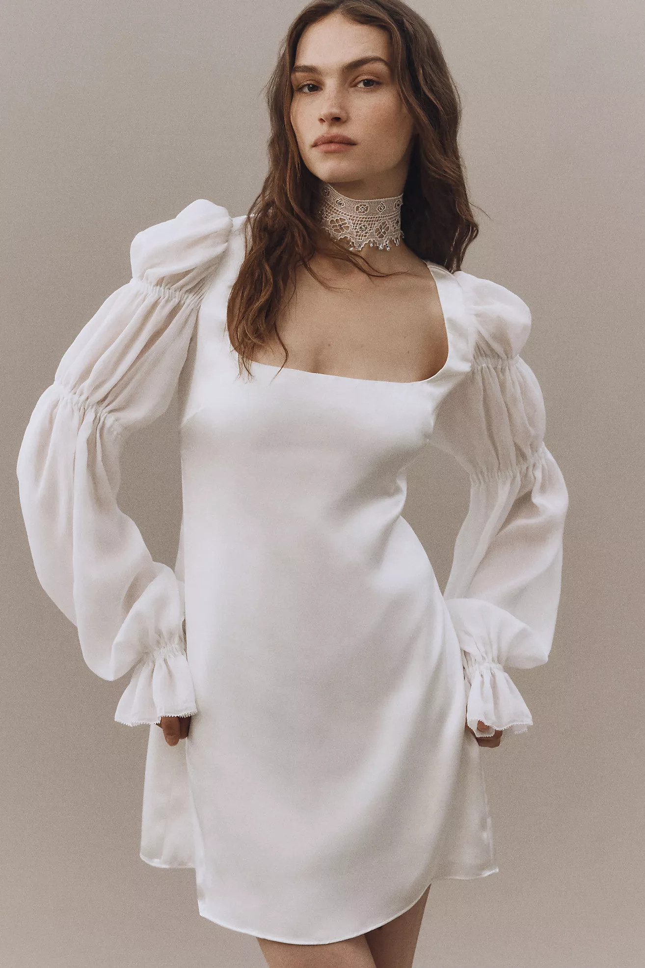 BHLDN Chiffon-Sleeve Satin Mini Dress | Anthropologie (US)