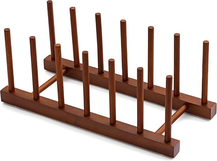 HBlife 6 Slots Teak Dish Plate Bowl Cup Book Pot Lid Cutting Board Drying Rack Stand Drainer Stor... | Amazon (US)