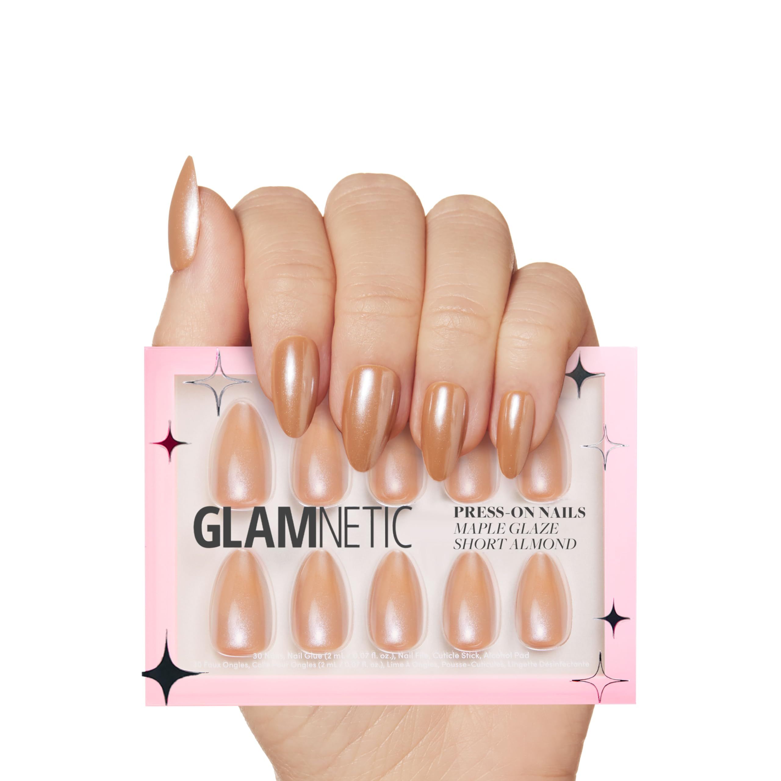 Glamnetic Press On Nails - Maple Glaze | Short Almond Nude Brown Neutral Nails with Glaze Finish ... | Amazon (US)