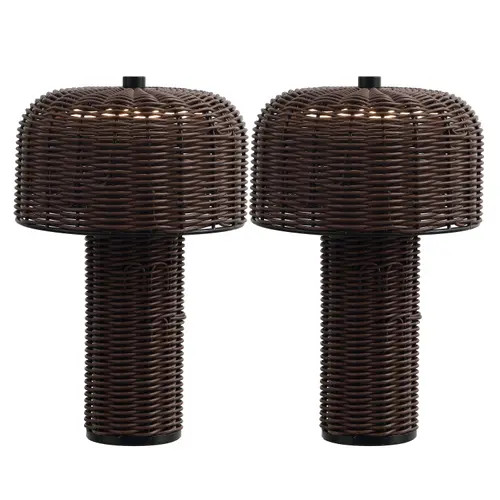 JONATHAN Y 10" Indoor/Outdoor Wicker Rechargeable/Cordless Dimmable LED Table Lamp in Dark Brown Black at Nordstrom | Nordstrom