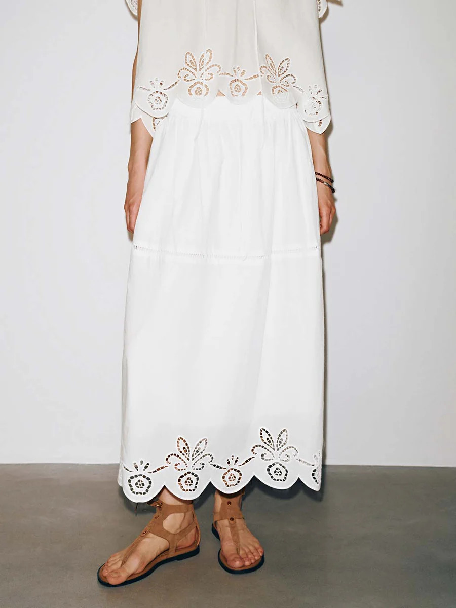 Lace Trim Drawstring Pull On Midi Skirts | Urban Revivo