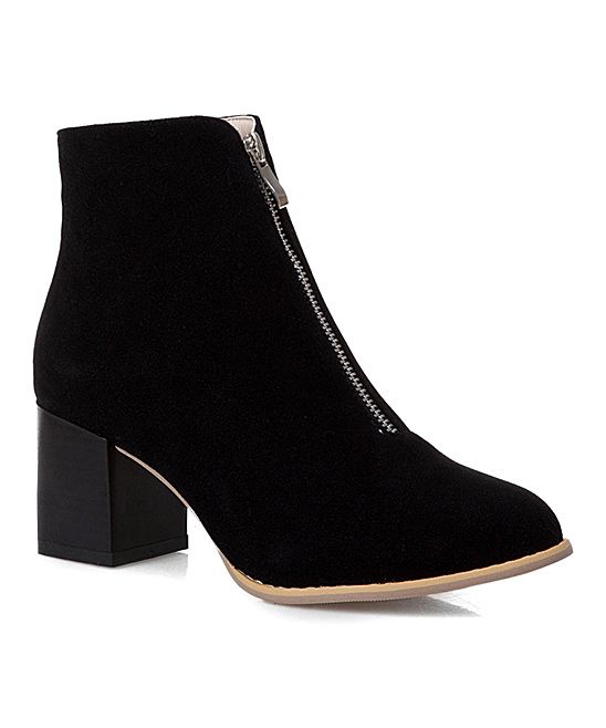 BUTITI Women's Casual boots Black - Black Front-Zip Ankle Boot - Women | Zulily