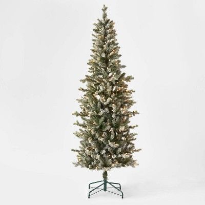 7ft Pre-Lit Slim Lightly Flocked and Glittered Balsam Fir Artificial Christmas Tree Clear Lights ... | Target