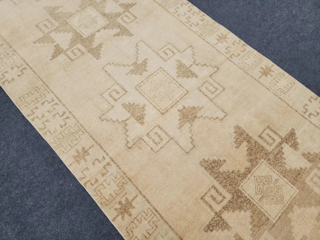 Vintage Turkish Oushak Rug Runner, 3.9 X 11 FT, Beige Brown Wool Rug - Etsy | Etsy (US)