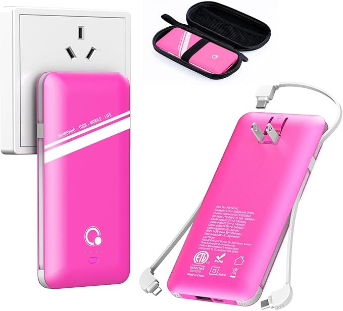 10000mAh Power Bank, Q Slim Portable Charger,4 Output External Battery Pack with Built-in AC Wall... | Amazon (US)