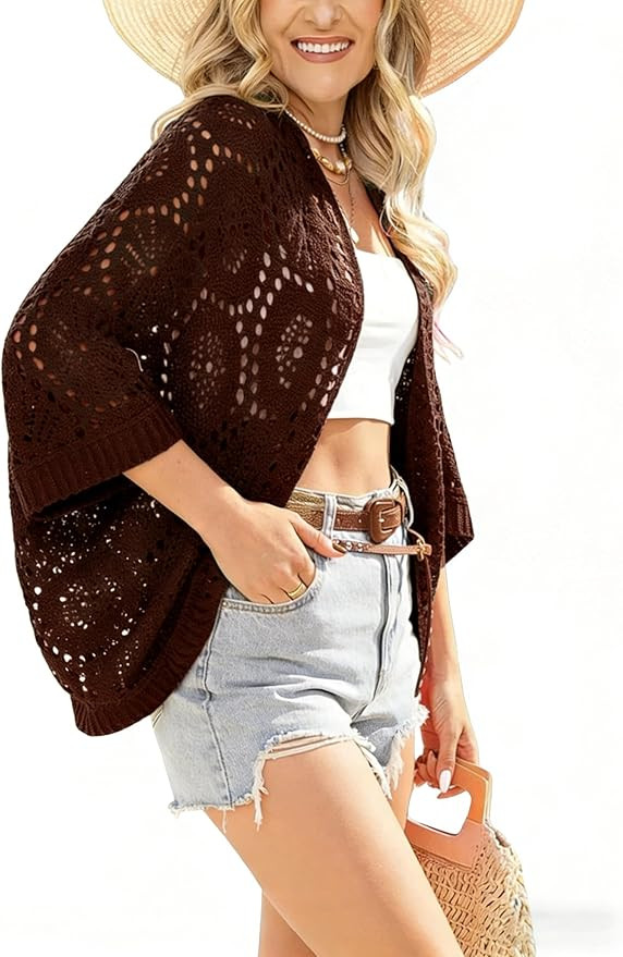 Bankeng Womens Lightweight Crochet Cardigans Summer Oversized 3/4 Sleeve Open Front Knit Kimono C... | Amazon (US)