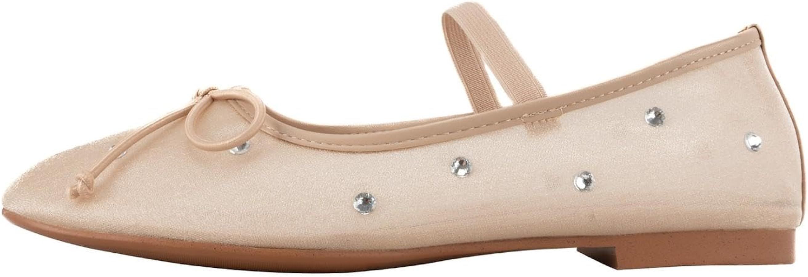 Women's Crystal Mesh Ballet Flats Shoes Round Toe Slip On Ballerina Flats for Women Rhinestone Fl... | Amazon (US)