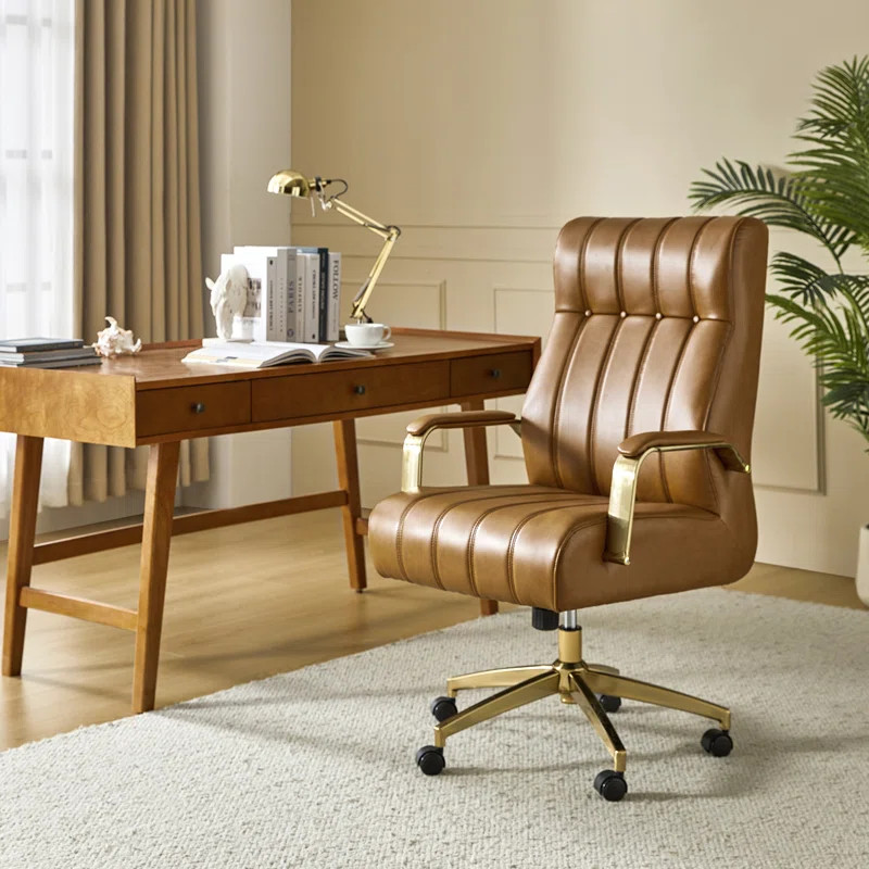 Leipzig 47'' H Mid-century Modern Leather Ergonomic Executive Chair with Tufted and High Back | Wayfair North America