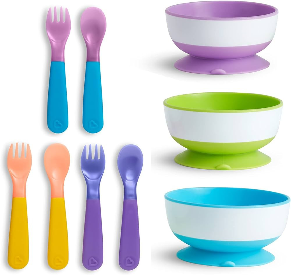 Munchkin® 3pk Stay Put™ Suction Bowls and 6pk Color Changing Forks and Spoons | Amazon (US)