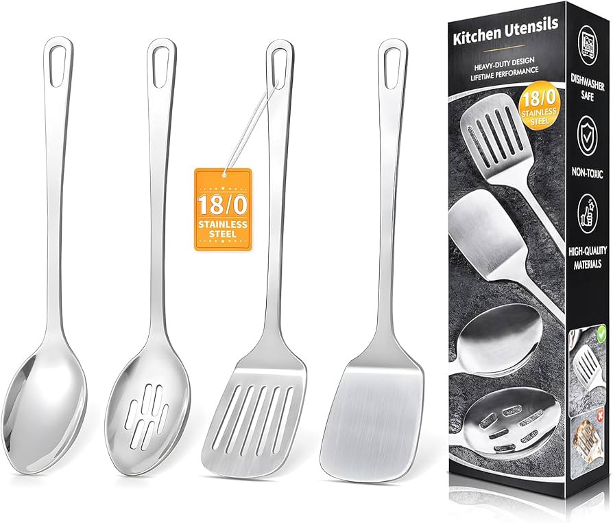 4 Pcs Cooking Utensils Set, Stainless Steel Kitchen Utensils, Heat Resistant Metal Kitchen Tools ... | Amazon (US)