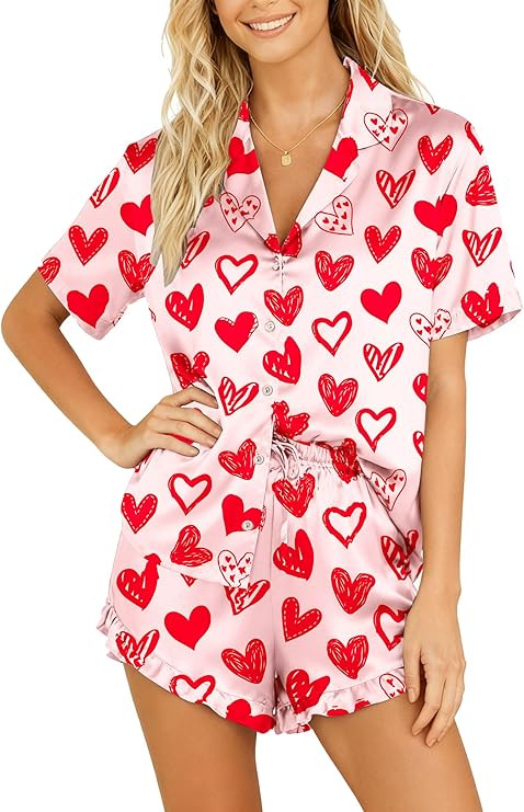 Valentines Pajamas Sets for Women Pjs Short Sleeve Top and Shorts Loungewear 2 Pcs Set Button Dow... | Amazon (US)